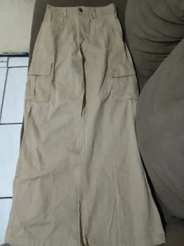 Calça Cargo Feminina Wide Leg Bege 