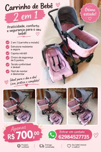 Vendo carrinho de bebê cosoco rosa e cinza e bebê conforto