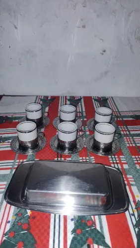 Jogo d café inox com porcelana VERA CRUZ e mantegueira