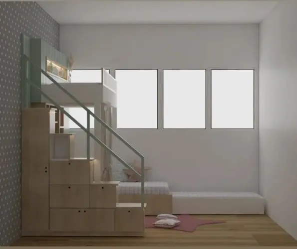 Cama brinquedoteca com 3 cama, gavetas, nichos e LEDs