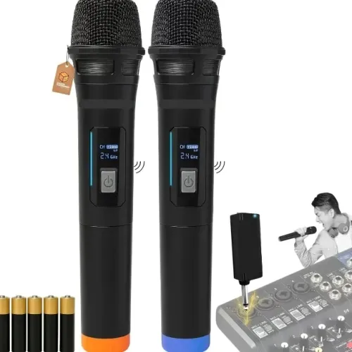 Kit Completo com 2 Microfones Sem Fio Duplos de Mão - Alta Performance, Visor Dinâmico 