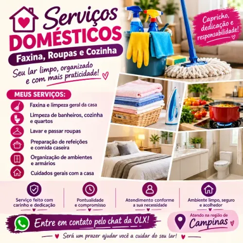 Diarista e Doméstica - Faxina, Roupas e Cozinha