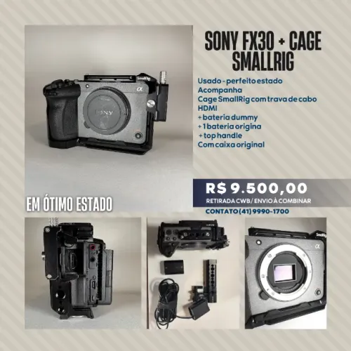 Sony fx30 usada - perfeita condição (com cage smallrig, top handle, bateria dummy)