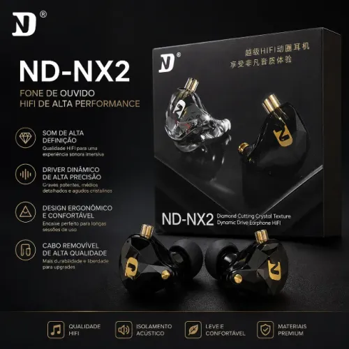 Fone de Ouvido ND-NX2 HIFI In-Ear com Cabo Removível | Alta Qualidade Sonora