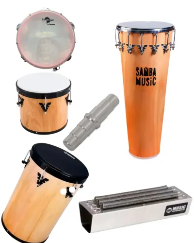 KIT PERCUSSÃO TIMBAL+TIMBA+REPIQUE+REBOLO+GANZA+RECO-RECO
