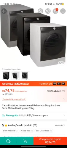capa para maquina Lava e Seca padrao universal Branco