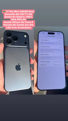 iPhone 17 Pro Max 256GB Azul ( Garantia 02/11/26 ) Usado