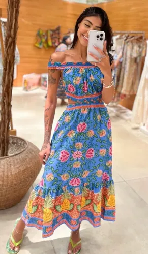 vestido farm terra dos abacaxis midi g