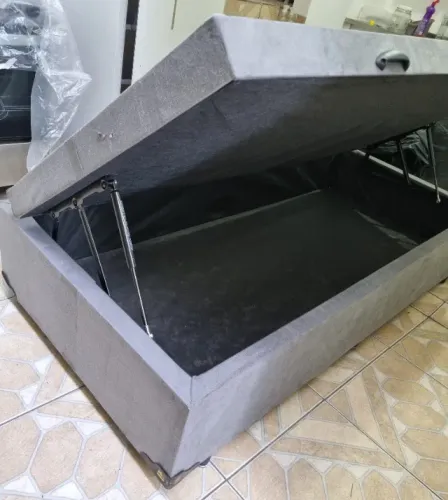 Cama Box Baú Solteiro Cinza Com Baú 88x188cm (Usada)