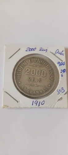 Moeda Antiga Prata 2000 Réis 1910 - República dos Estados Unidos do Brasil (SOB)