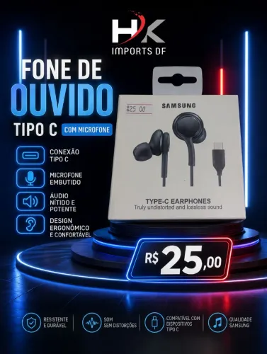 FONE DE OUVIDO COM MICROFONE TIPO C