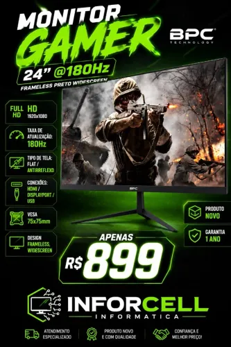 Monitor Gamer BPC 24 180Hz Frameless Preto WideScreen
