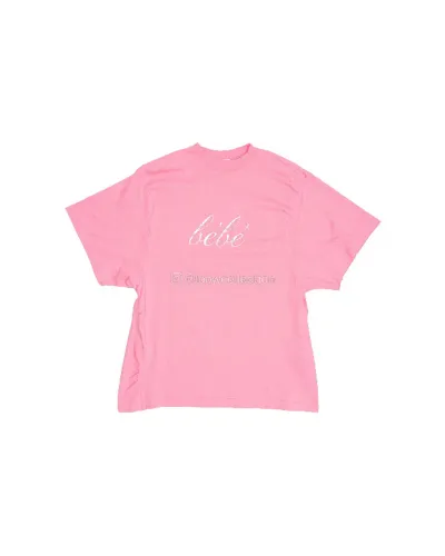 camiseta oversize balenciaga bebe rhinestone em rosa