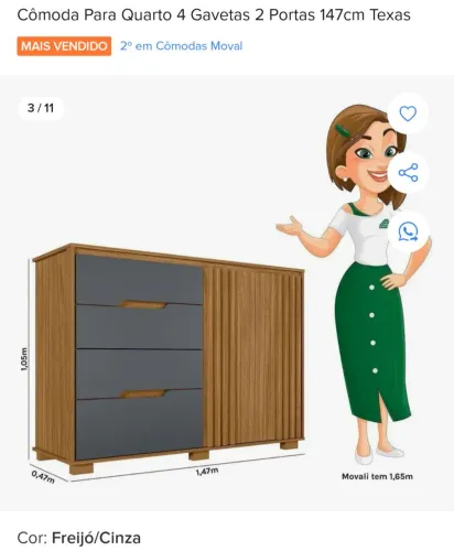 Cômoda para quarto 4 gavetas 2 portas