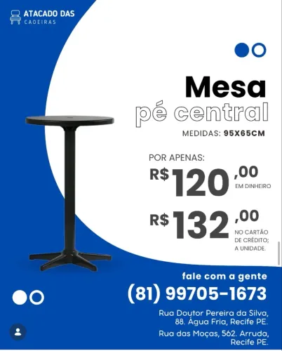 Mesa pé central alta é no atacado das cadeiras 