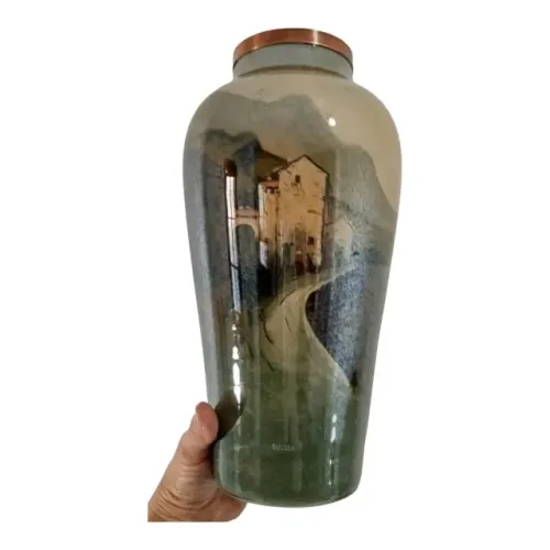 Antigo Vaso Floreira Suissa Detalhe Em Cobre