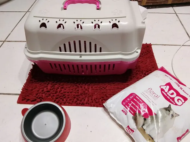 Kits trasporta gatos mais bebedouro, comida, e bolinha guiso, só usou pra castrar