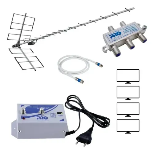 Antena Digital Externa 4k Coletiva Para 4 Tv + Amplificador