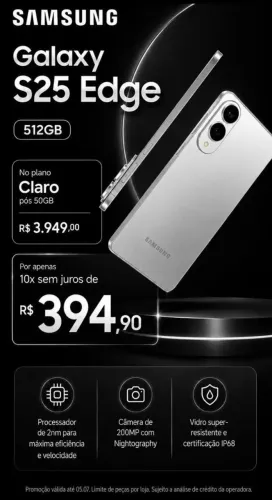 GALAXY S25 EDGE 512GB COM PLANO PÓS 50GB CLARO