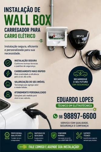 Instalação de carregador de veículo elétrico. WallBox.