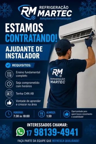 Estamos contratando técnico e ajudante de refrigeração