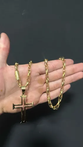 Corrente de ouro 18k elo duplo com pingente exclusivo oportunidade 40 gramas