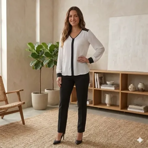 Blusa Branca e Preta Crepe Renda Siberian tam. 44