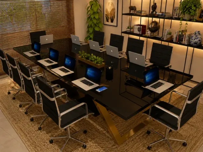 Mesa De Reunião Gold Tilting Ergonomic Delluxe: 8 Tomadas. L360cm x P130cm x A76cm