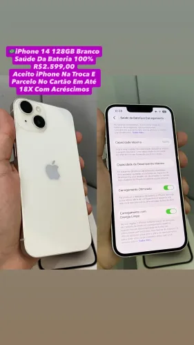 iPhone 14 128GB Branco - Saúde Da Bateria 100% (Usado)