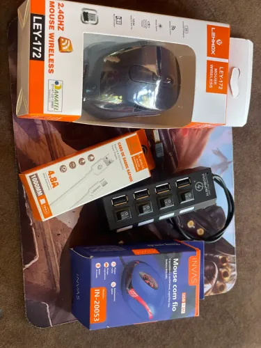 Kit com Mouses, Tapete para mouse, cabo tipo C, Adaptador para cabos 