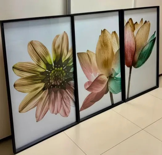 Trio de quadros grandes com vidro