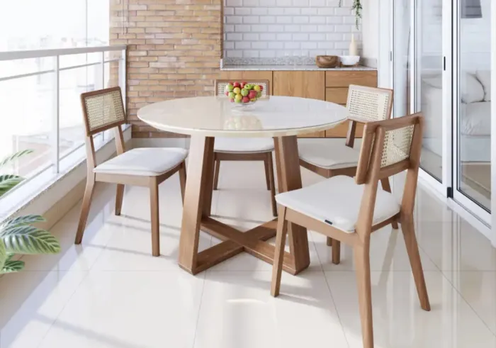 Mesa De Jantar redonda Com 4 Cadeiras De Tela NOVO
