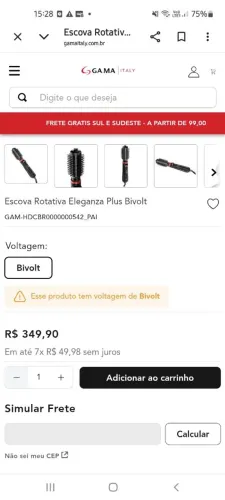 VENDE-SE ESCOVA ROTATÓRIA ALISADORA DA GAMA USADA UMA UNICA VEZ,NOVA
