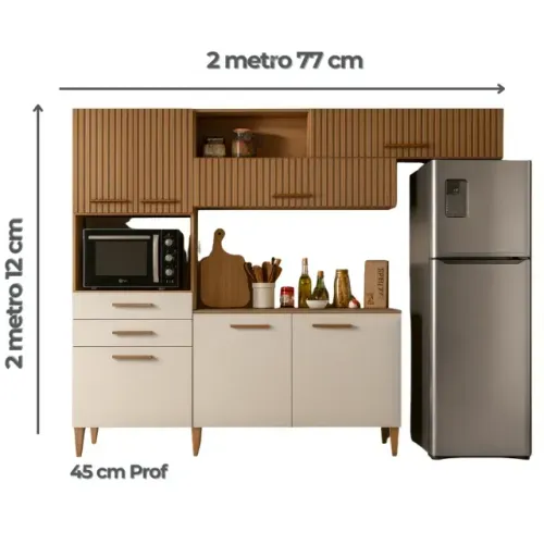 Cozinha Dallas Completa c/Balcão Ripado em 3D - Atualle MoveisMóveis