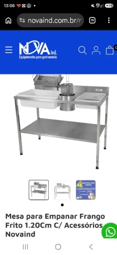 Mesa para empanar frango frito