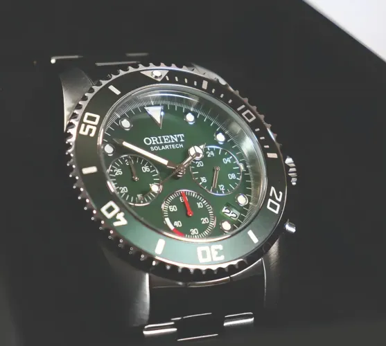 Relógio Masculino Solartech Orient Cronógrafo Aço Inoxidável Resistente à Água