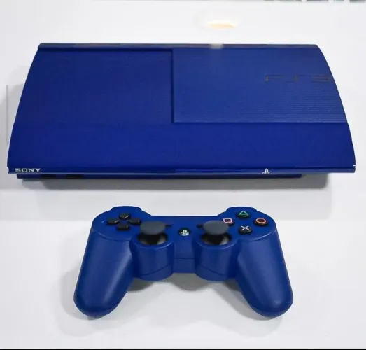 PS3 Super Slim AZUL, Funcionando TUDO, console raro, 500gb na TILTY'S GAMES