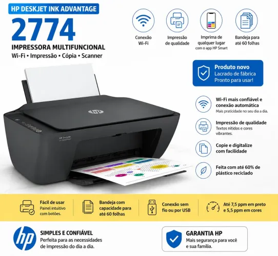 Impressora HP deskjet 2774 Wifi Scanner