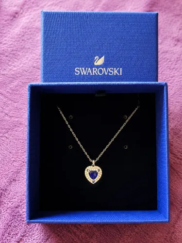 Colar Swarovski One Heart Azul Original + Brincos | Conjunto Completo
