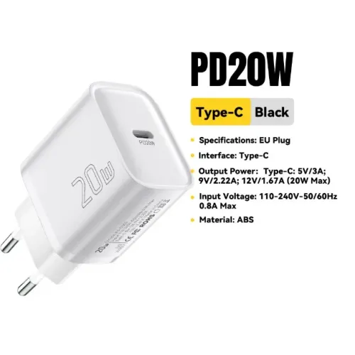 Carregador Essager 20W PD Carregamento Rápido para iPhone e Outros Dispositivos (Branco)