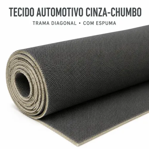 Tecido Automotivo Cinza-Chumbo Trama Diagonal Acoplado com Espuma - 1 Metro