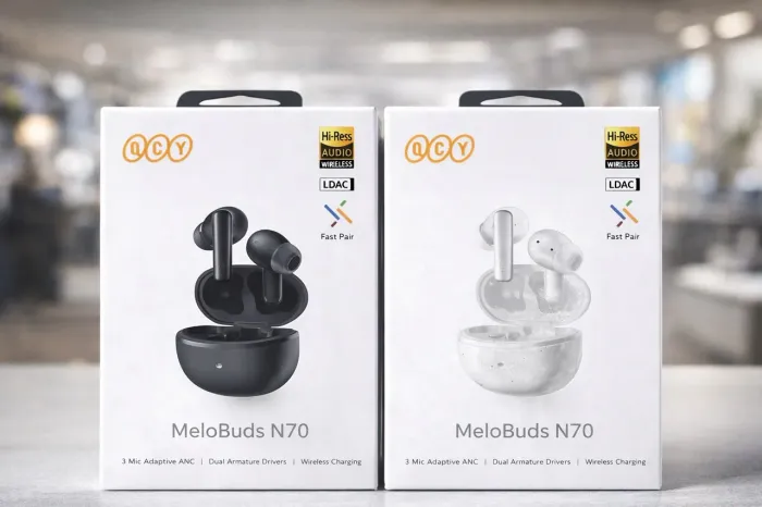Fone QCY MeloBuds N70 - Hi-Res Audio, ANC Adaptativo e Carregamento Sem Fio [Lacrado]