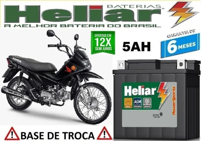 Bateria Heliar 5Ah Honda Biz 125cc 12v Automotivo  