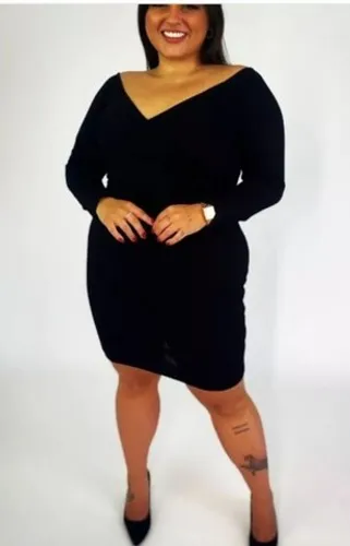 Vestido manga longa preta gg. Canelado premium 