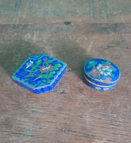 Antigo Par de Porta Jóias Indiano em Bronze / Cloisone