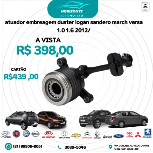 atuador embreagem duster logan sandero march versa 1.0 1.6 2012/