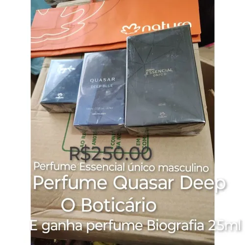 Natura perfume Essencial único masculino+ perfume Quasar Deep e ganha biografia de 25 ml ,