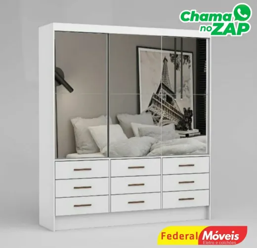 Guarda Roupa 3 Portas com Espelho Novo Fazemos Entrega