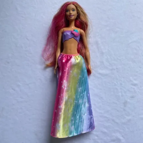 Boneca Barbie Sereia Golfinhos Mágicos Com Saia Longa