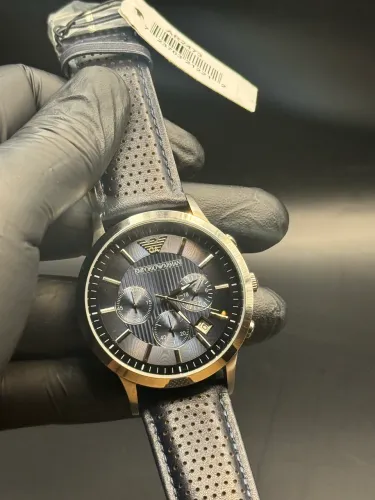 Relogio Masculino Armani | Pulseira Couro Azul | 42mm | Safira | Top de linha | Prm AAA+